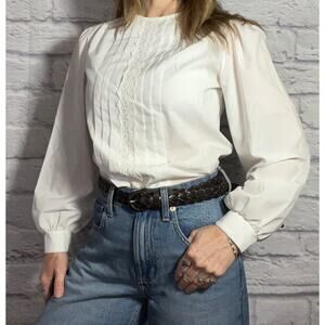 Vintage 80's  Judy Bond Tuxedo Pleat Blouse with Lace Detail